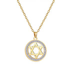 Collana con ciondolo rotondo con simbolo ebraico stella di David oro