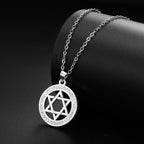 Collana con ciondolo rotondo con simbolo ebraico stella di David argento