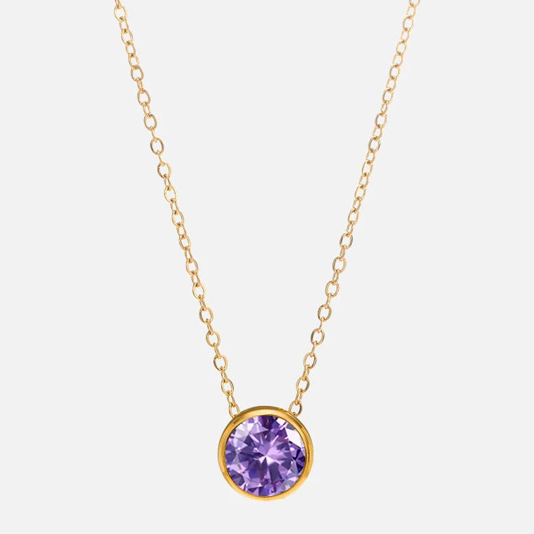 Collier avec pendentif rond pierre de naissance pour femme