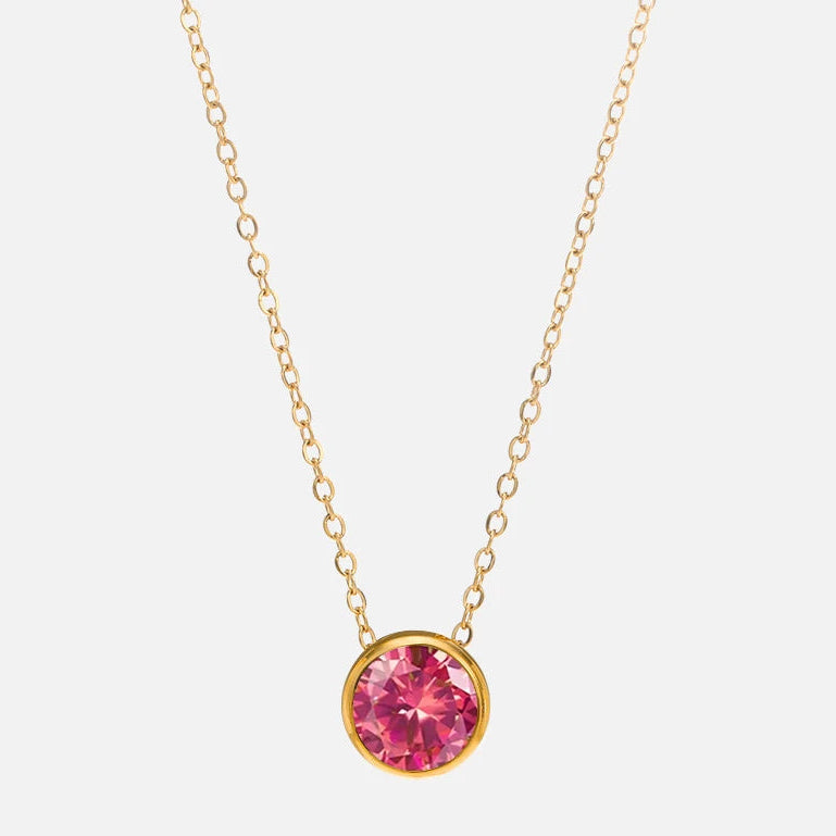 Collier avec pendentif rond pierre de naissance pour femme
