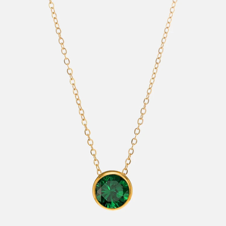 Collier avec pendentif rond pierre de naissance pour femme