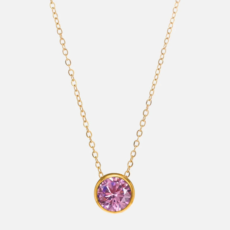 Collier avec pendentif rond pierre de naissance pour femme