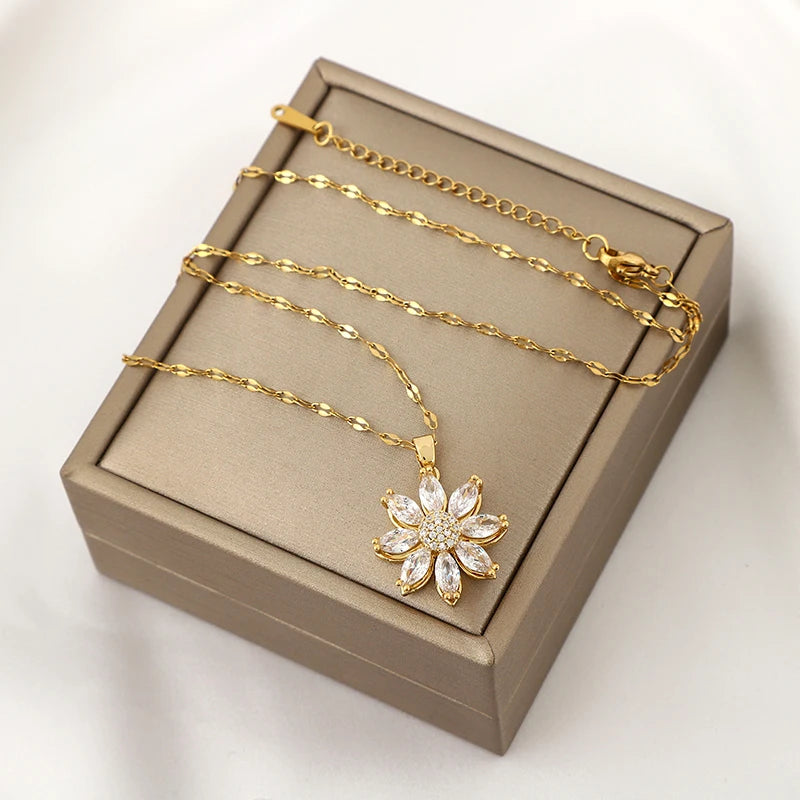 Collier avec Pendentif Rotatif Fleur Anti-Stress pour Femme