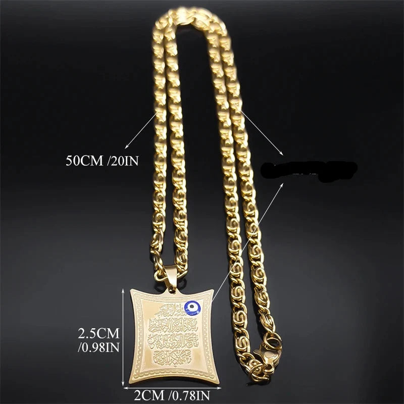 Collier long avec pendentif amulette Ayatul Kursi arabe islam musulman