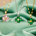 Collier avec Pendentif Trèfle à 4 Feuilles Coloré or et rose