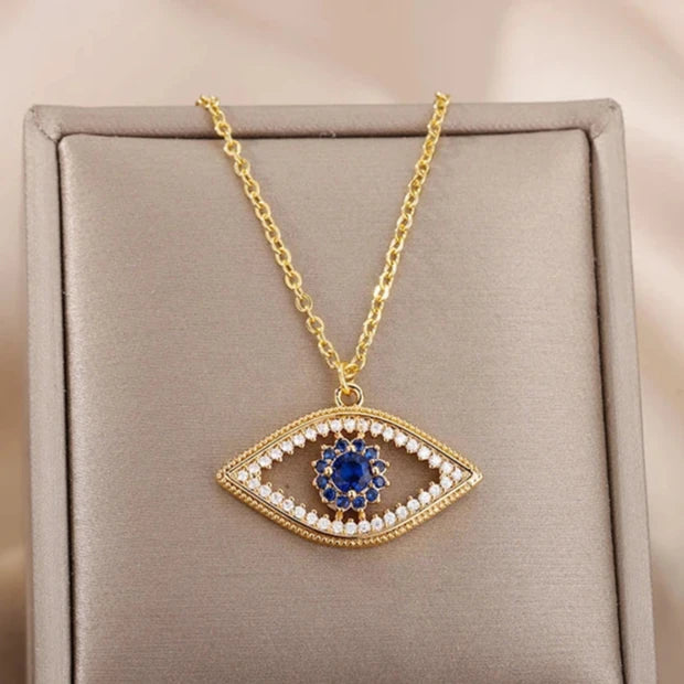 Ogrlica s privjeskom od cirkona protiv zlog oka plava turska zlato