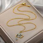 Necklace With Blue Turkish Evil Eye Zircon Pendant That Cries Gold