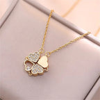 Collier avec Pendentifs Coeurs en Trèfle à 4 Feuilles or