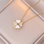 Collier avec Pendentifs Coeurs en Trèfle à 4 Feuilles or