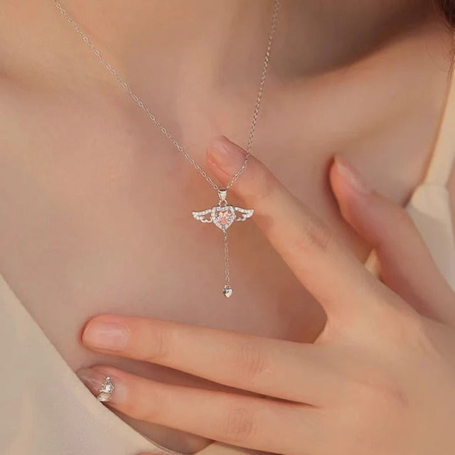 Roze Engelvleugels Hart Ketting