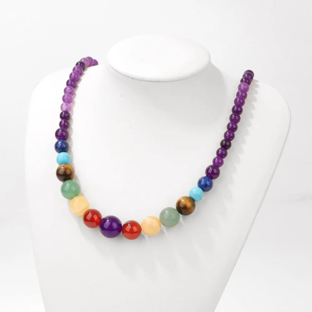 Collier de Protection avec Pendentif en Pierres 7 Chakras améthyste
