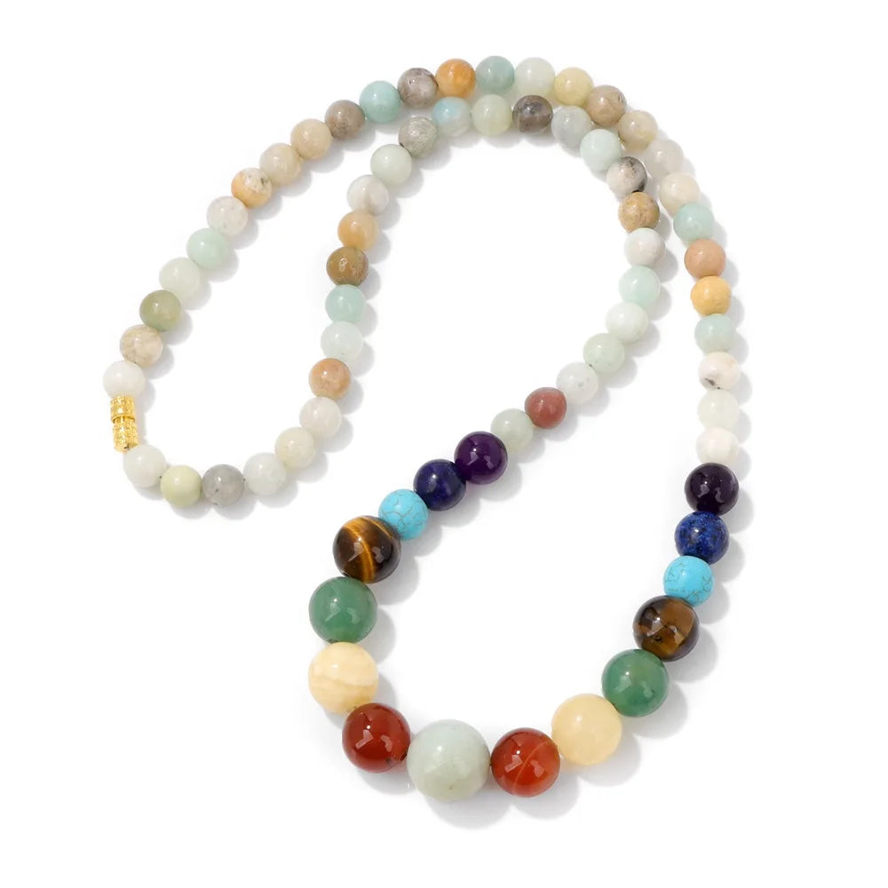 Collier de Protection avec Pendentif en Pierres 7 Chakras amazonite