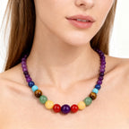 Collier de Protection avec Pendentif en Pierres 7 Chakras améthyste