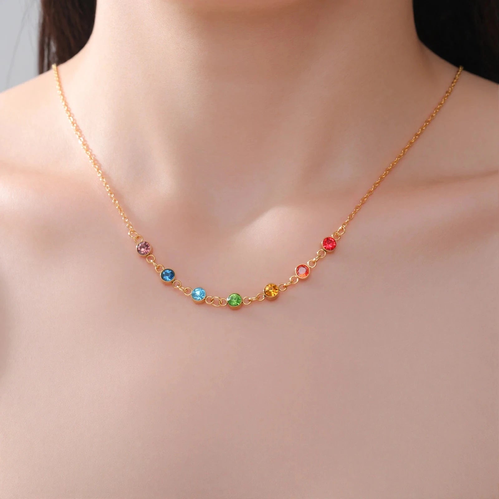Collier de Protection avec Pendentif en Pierres 7 Chakras pour Femme or