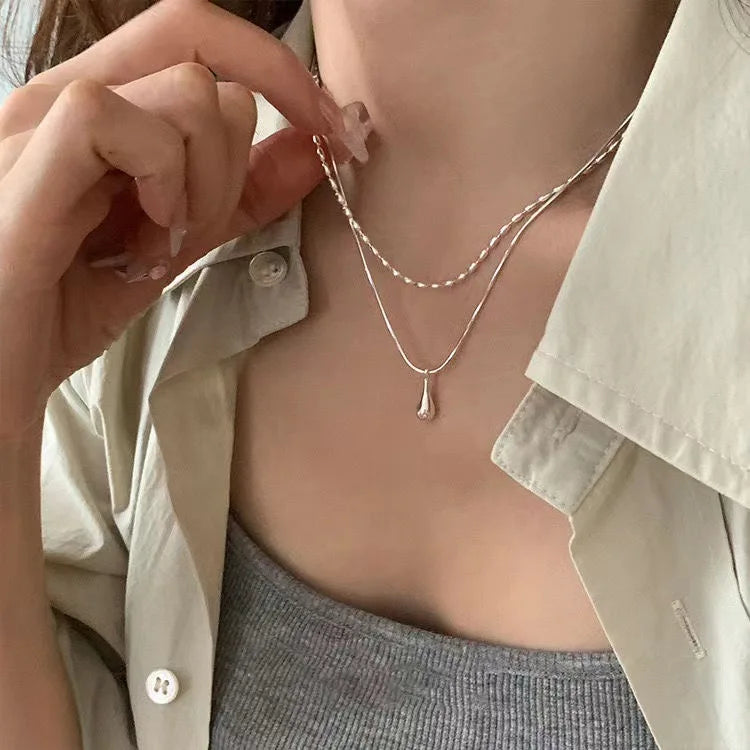 Collier Double avec Pendentif Goutte d'Eau
