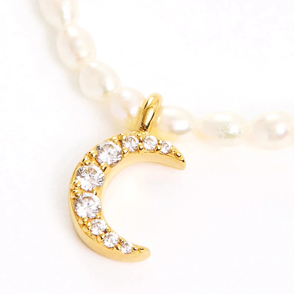 Collier en Perles Pendentif Lune