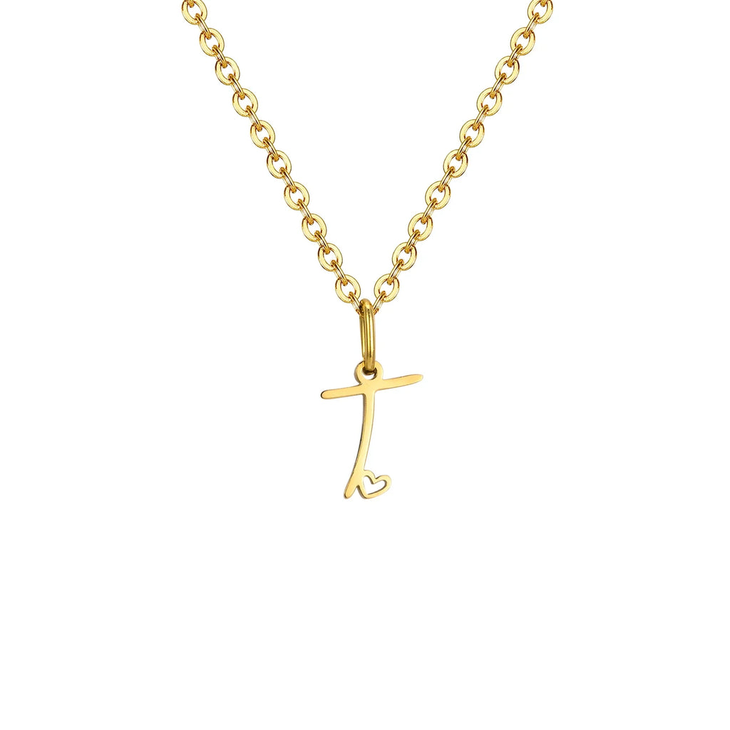 Collier femme avec pendentif initiale lettre et coeur t