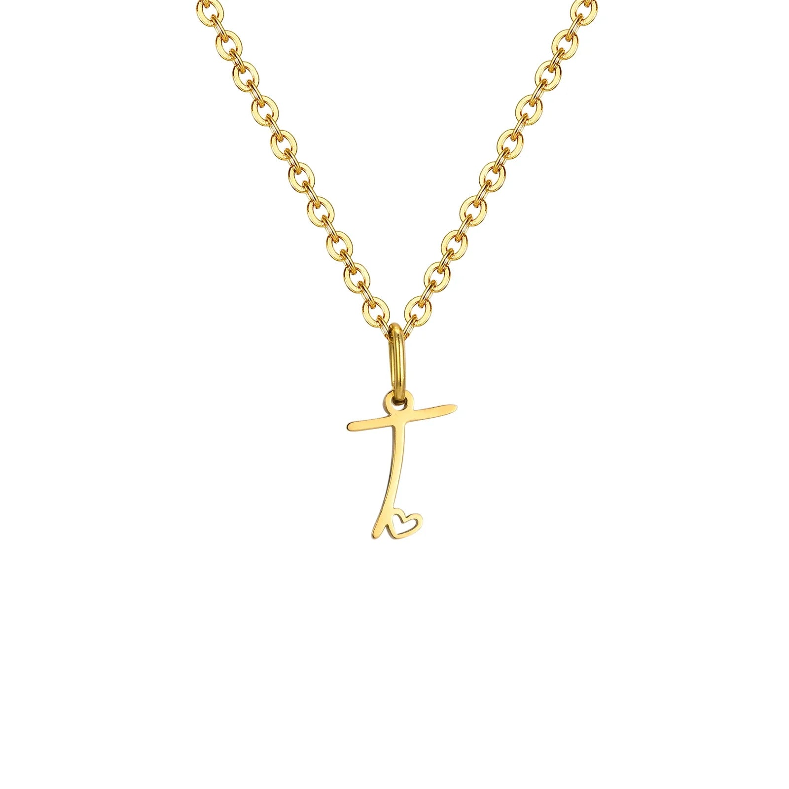 Collier femme avec pendentif initiale lettre et coeur t