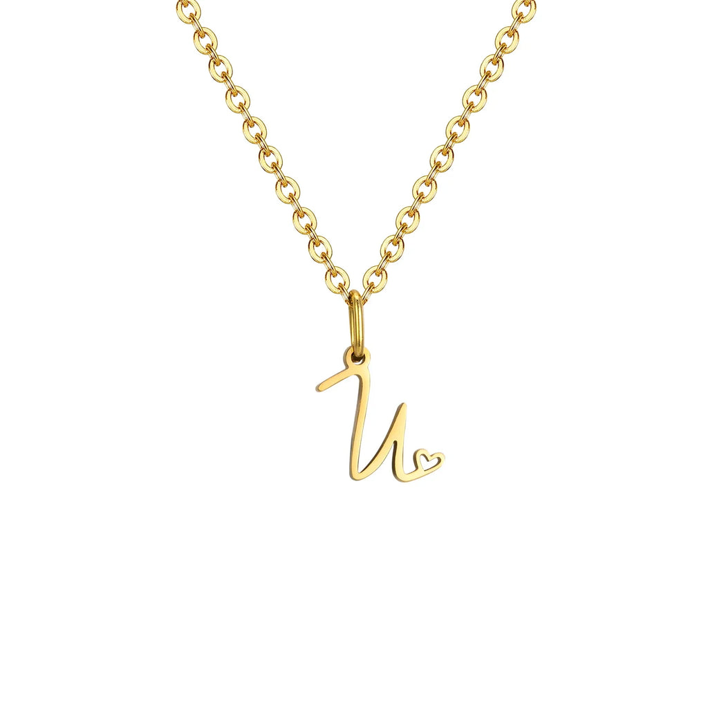 Collier femme avec pendentif initiale lettre et coeur u