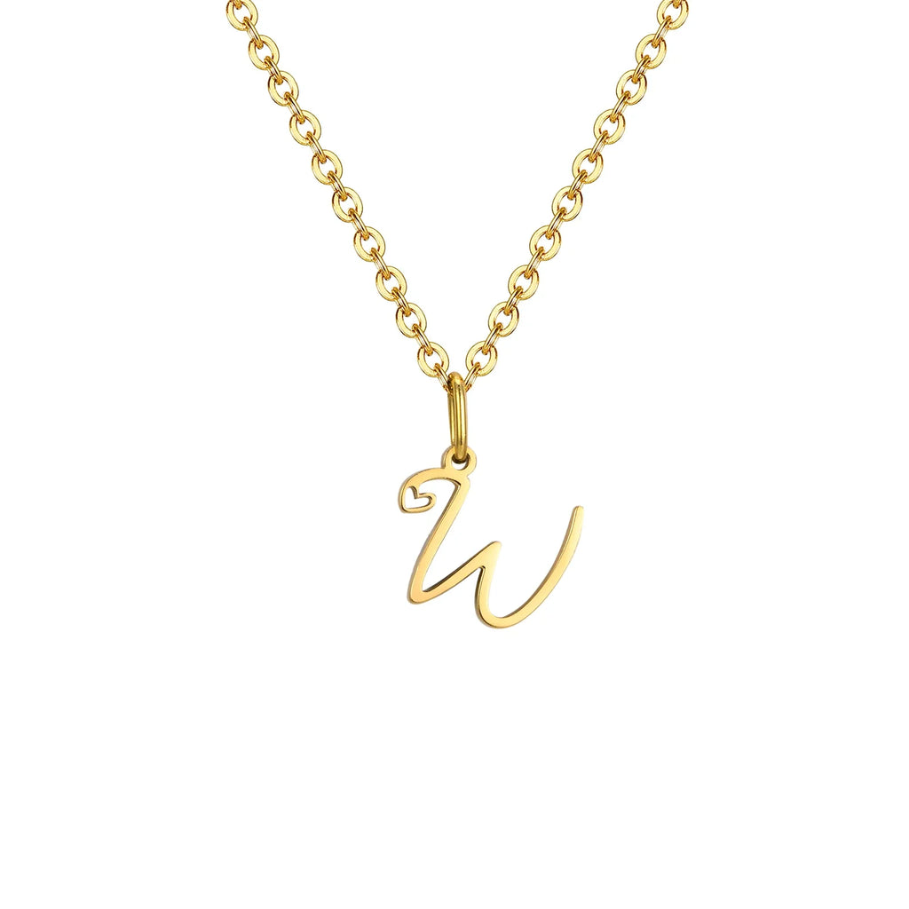 Collier femme avec pendentif initiale lettre et coeur w