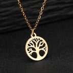 Fine necklace with openwork round tree of life pendant in gold