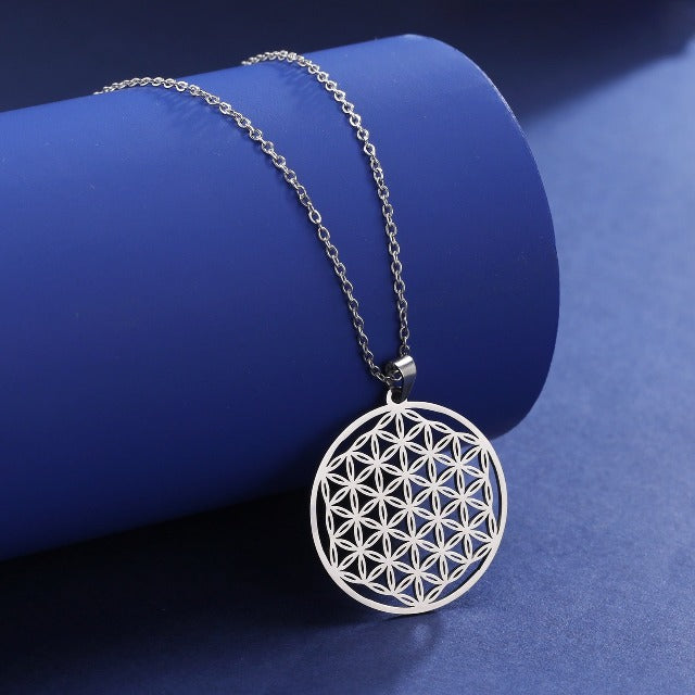 Collier Fleur de Vie Perles Pendentif Mandala Homme Femme Dawapara argent