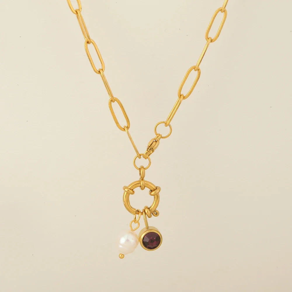 Collier maillons avec pendentif perle et pierre de naissance mai