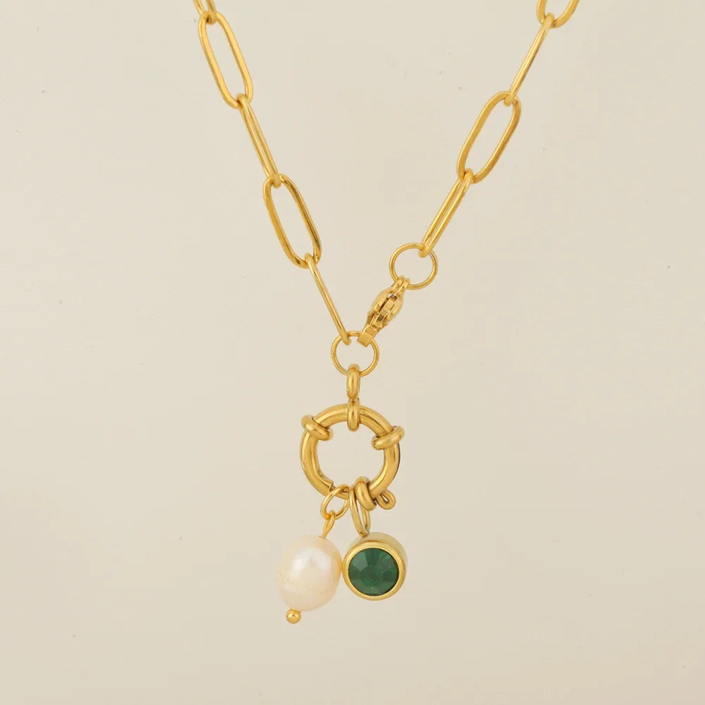 Collier maillons avec pendentif perle et pierre de naissance mai