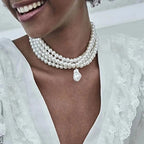 Collana multiplo giro con ciondolo perla goccia d'acqua argento