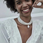 Collana multiplo giro con ciondolo perla goccia d'acqua 