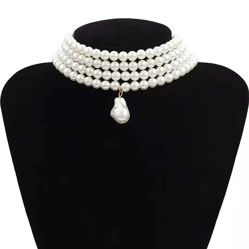 Collana multiplo giro con ciondolo perla goccia d'acqua oro