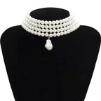 Collana multiplo giro con ciondolo perla goccia d'acqua oro