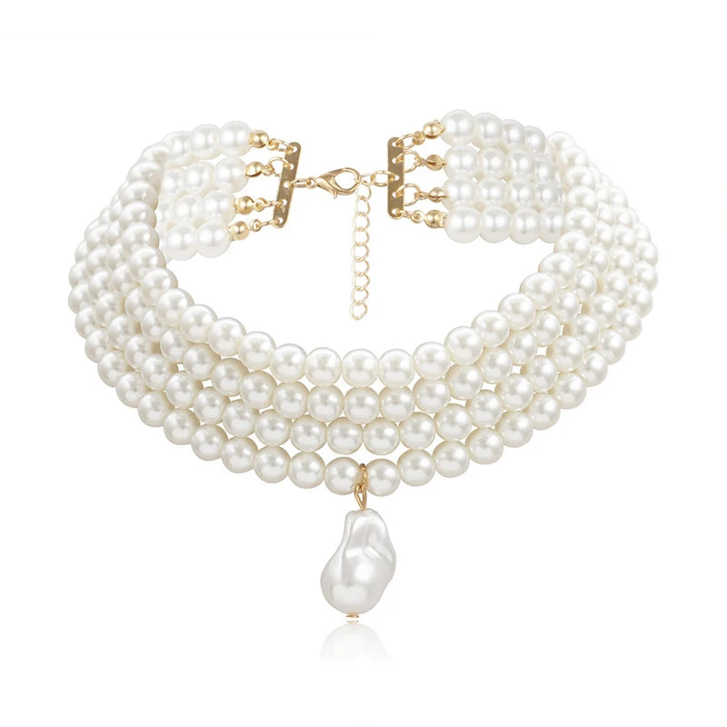 Collana multiplo giro con ciondolo perla goccia d'acqua oro