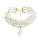 Collana multiplo giro con ciondolo perla goccia d'acqua oro