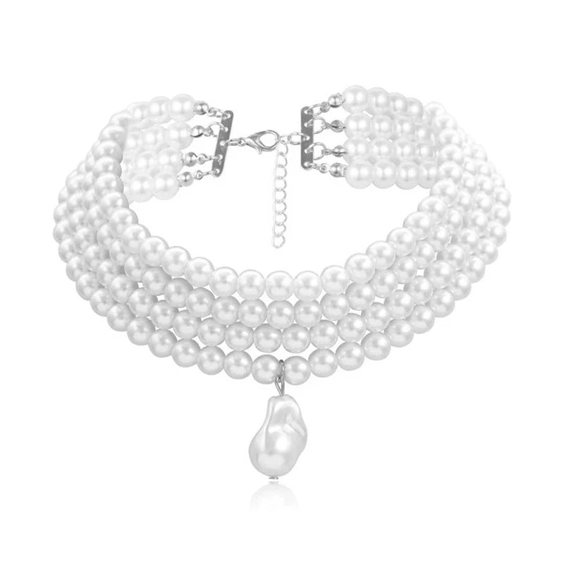 Collana multiplo giro con ciondolo perla goccia d'acqua oro
