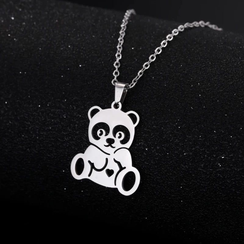 Niedliche Panda-Anhänger Halskette Silber