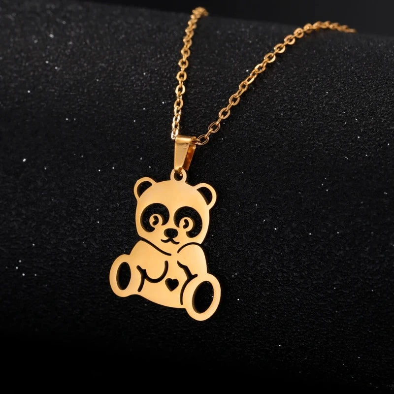 Niedliche Panda-Anhänger Halskette Gold