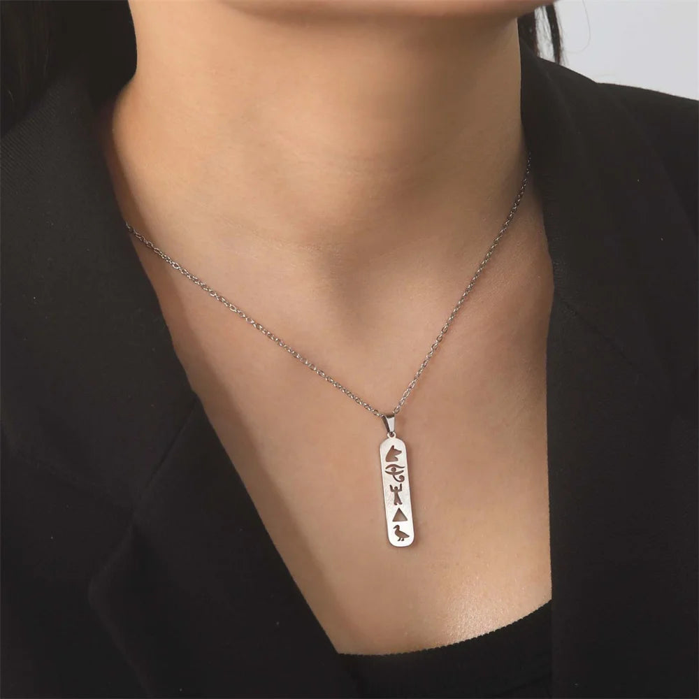 Cartouche Pendant Necklace Egyptian Hieroglyphs Silver Style 2