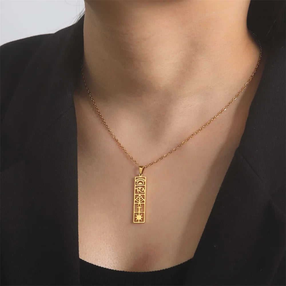 Cartouche Pendant Necklace Egyptian Hieroglyphs Gold Style 1