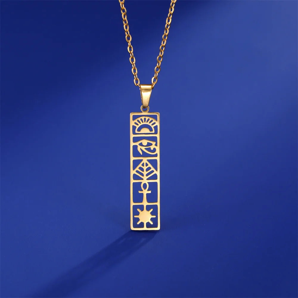 Cartouche Pendant Necklace Egyptian Hieroglyphs Gold Style 1