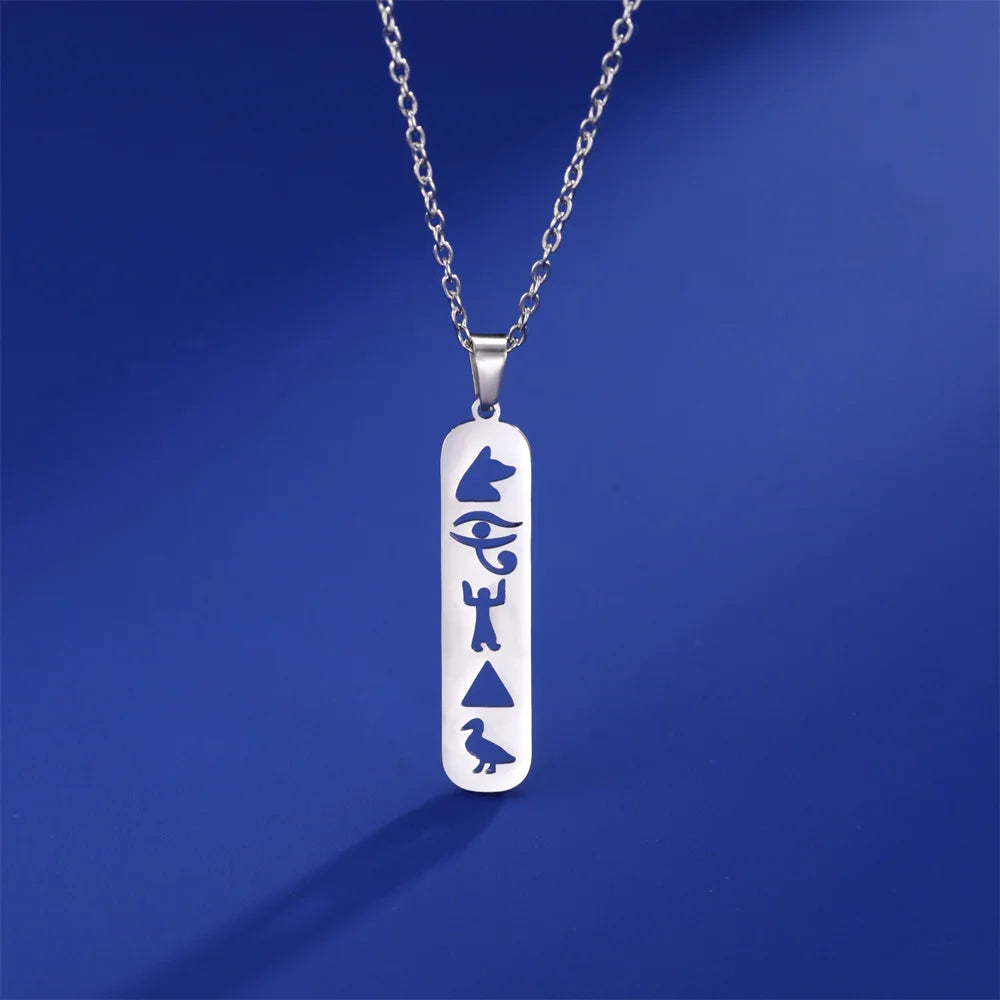 Cartouche Pendant Necklace Egyptian Hieroglyphs Silver Style 2