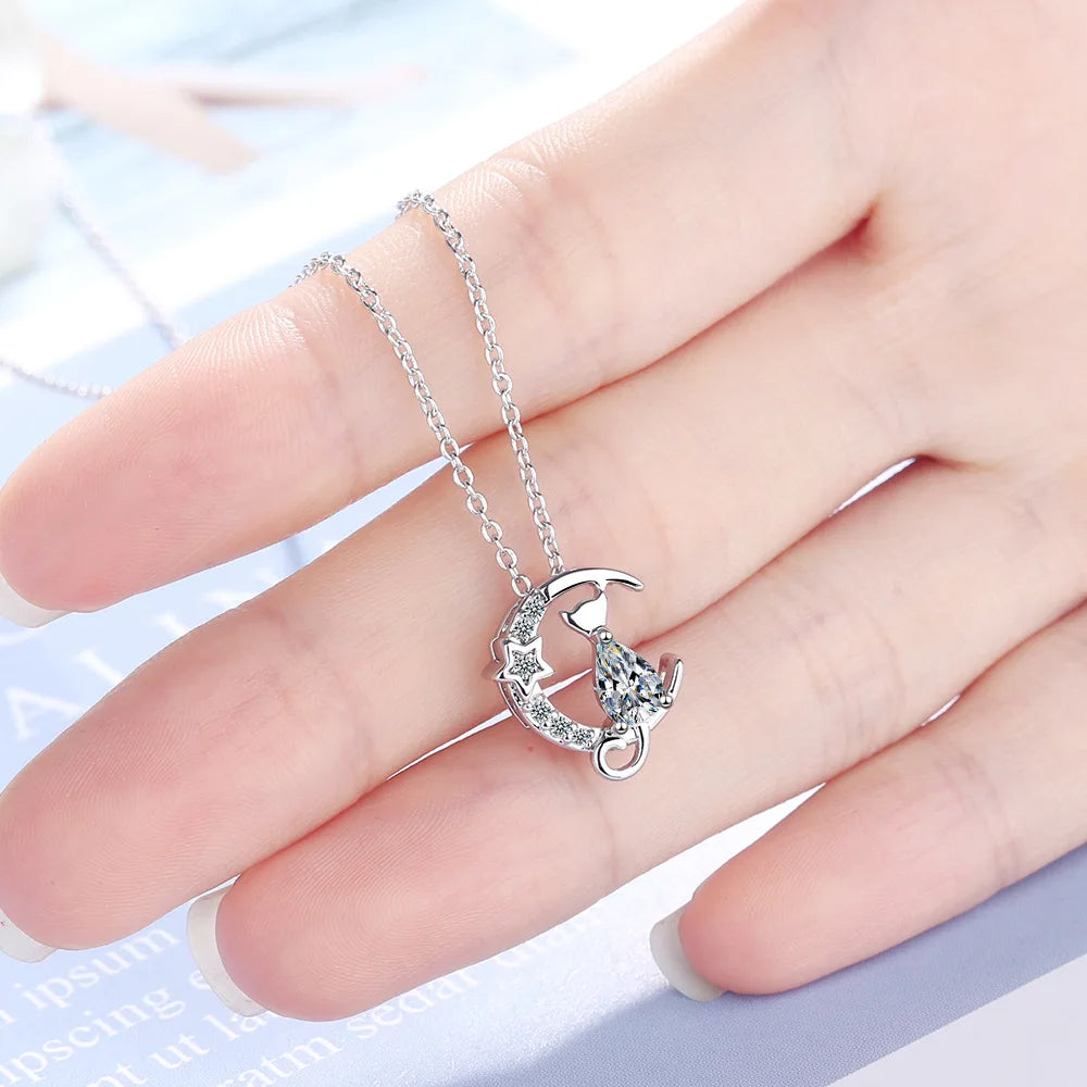 Collana con Pendente Gatto Zircone Argento