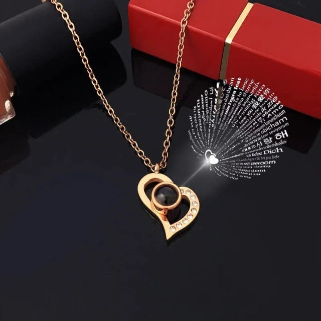 Collier Pendentif Cœur "Je T'Aime" avec Boîte Cadeau or