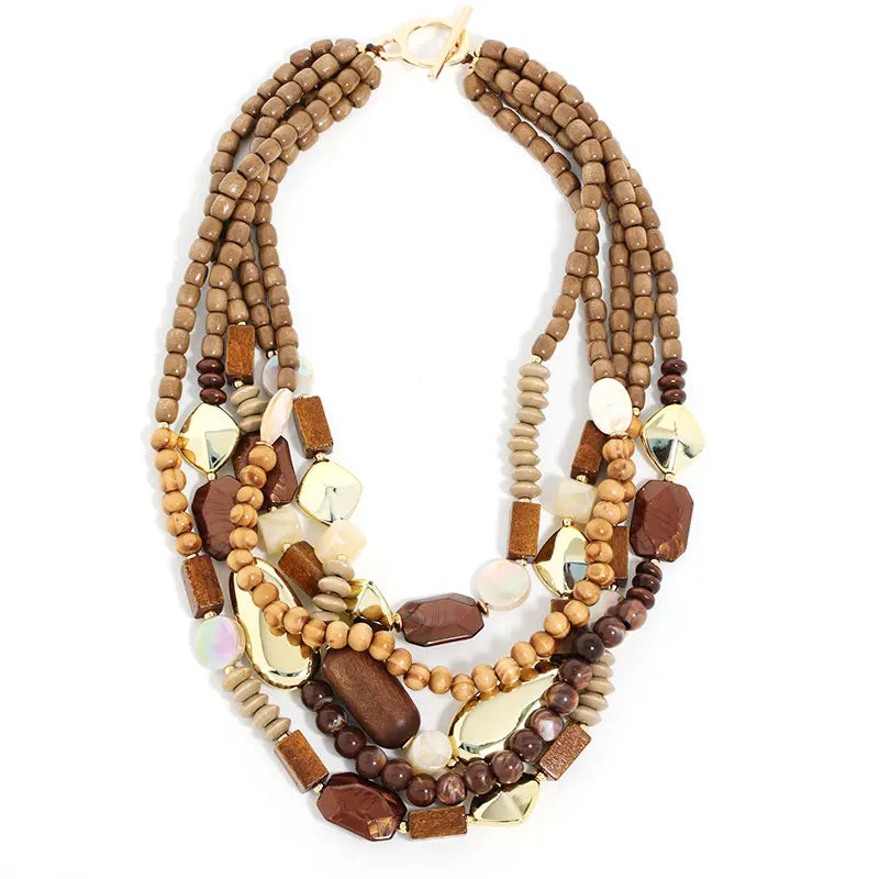 Collier Pendentif de Perles et Bois marron