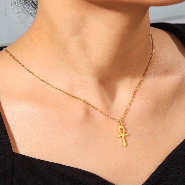 Ägyptisches Anhängerhalsband Ankh-Kreuz für Damen Gold