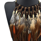 Ethnische Halskette mit Anhänger, braune Feder, Choker