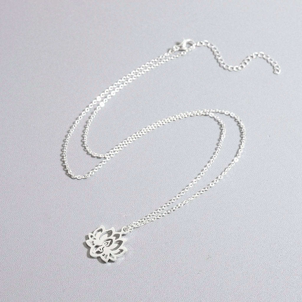 Collier Pendentif Fleur de Lotus Femme argent
