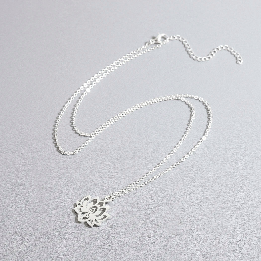 Collier Pendentif Fleur de Lotus Femme argent
