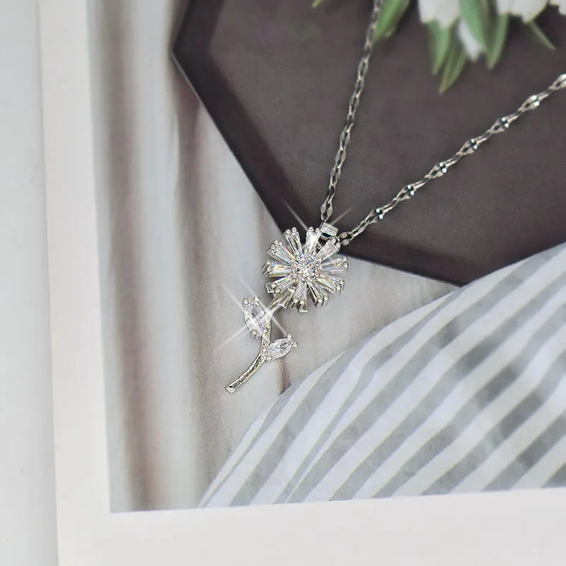 Halskette Anhänger drehbare Sonnenblume Anti-Stress silber