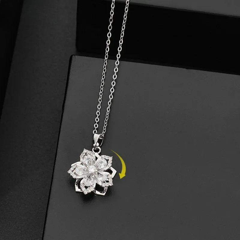 Drehender Blumenanhänger Halskette Anti-Stress Silber
